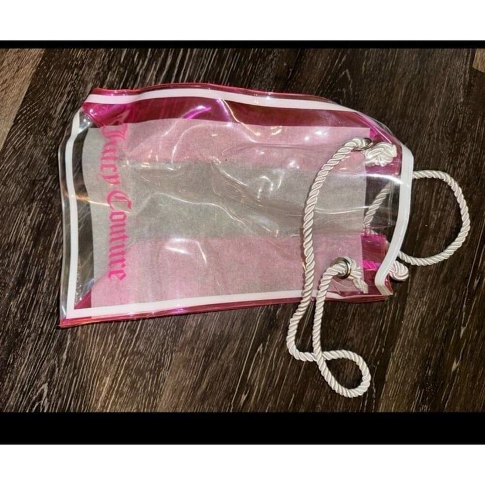 Juicy‎ Couture Pink Clear Vinyl Tote Bag Rope Handle Y2K Beach Bag